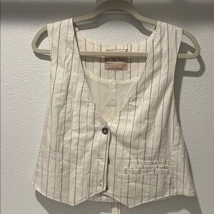 We The Free Cream and Gray Striped Vest